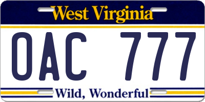 WV license plate OAC777