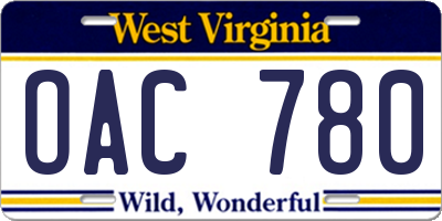 WV license plate OAC780