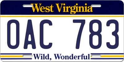 WV license plate OAC783