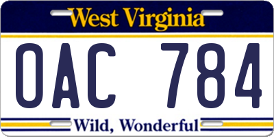 WV license plate OAC784