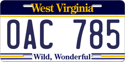 WV license plate OAC785