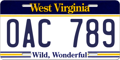 WV license plate OAC789