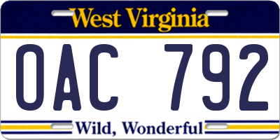 WV license plate OAC792