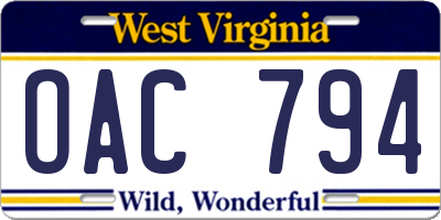 WV license plate OAC794