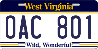 WV license plate OAC801