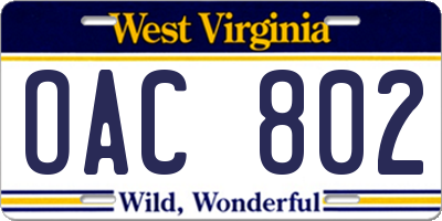 WV license plate OAC802