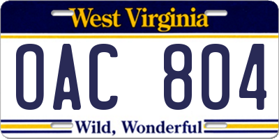 WV license plate OAC804