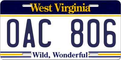 WV license plate OAC806
