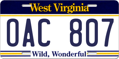 WV license plate OAC807