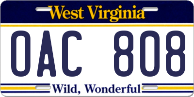 WV license plate OAC808