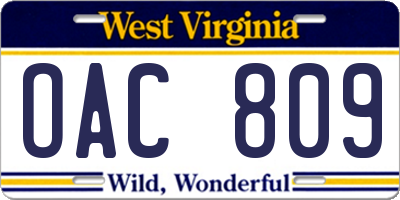 WV license plate OAC809