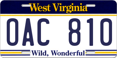 WV license plate OAC810