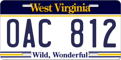 WV license plate OAC812