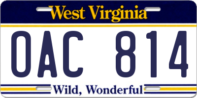 WV license plate OAC814