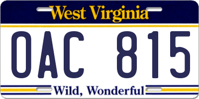 WV license plate OAC815