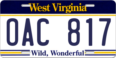 WV license plate OAC817