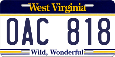 WV license plate OAC818