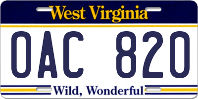 WV license plate OAC820