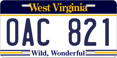 WV license plate OAC821
