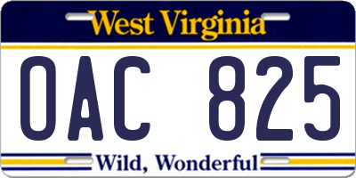 WV license plate OAC825