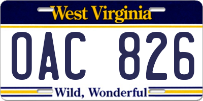 WV license plate OAC826