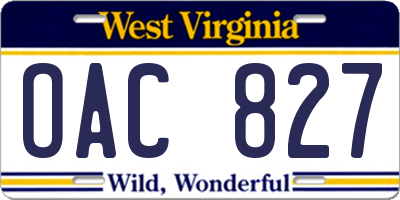 WV license plate OAC827