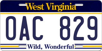 WV license plate OAC829