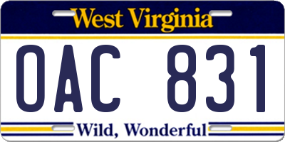 WV license plate OAC831