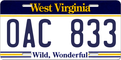 WV license plate OAC833