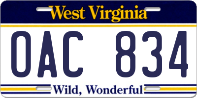 WV license plate OAC834