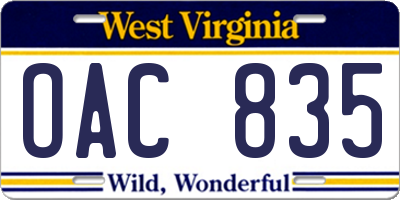 WV license plate OAC835