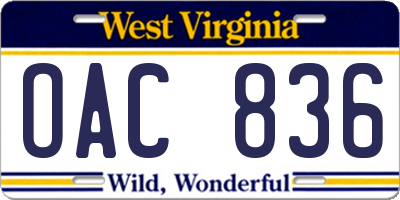 WV license plate OAC836