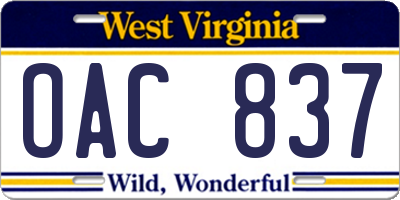WV license plate OAC837