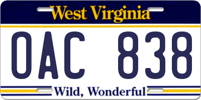 WV license plate OAC838