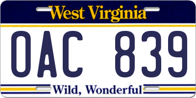 WV license plate OAC839