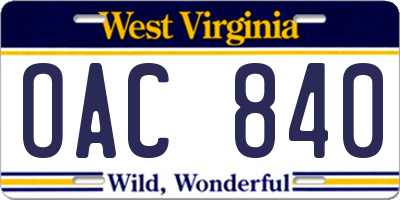 WV license plate OAC840