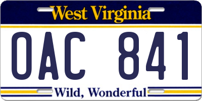 WV license plate OAC841