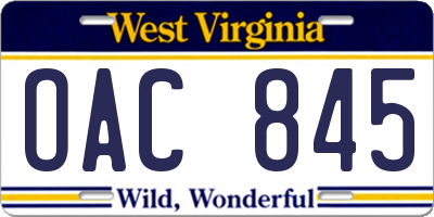 WV license plate OAC845