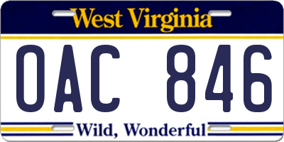 WV license plate OAC846