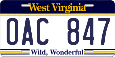 WV license plate OAC847