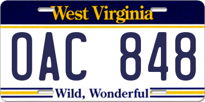 WV license plate OAC848