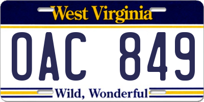 WV license plate OAC849