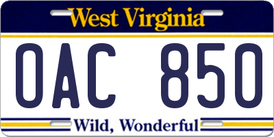 WV license plate OAC850