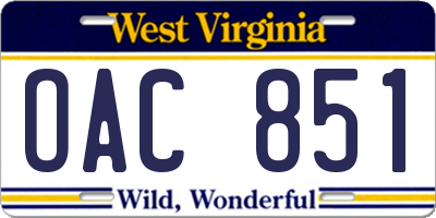 WV license plate OAC851