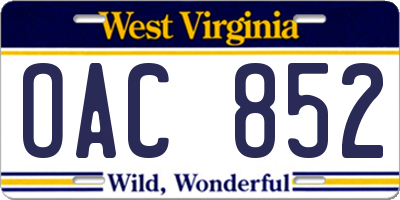 WV license plate OAC852