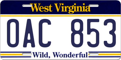 WV license plate OAC853