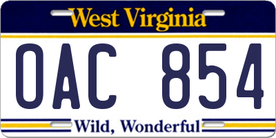 WV license plate OAC854