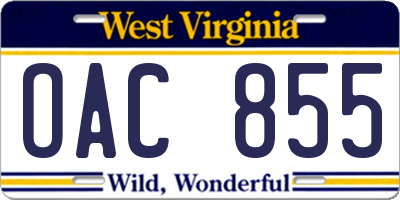 WV license plate OAC855