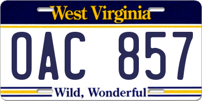 WV license plate OAC857