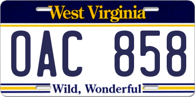 WV license plate OAC858